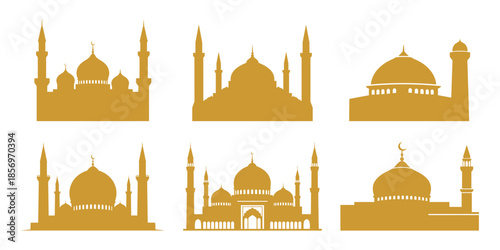 Ramadan Kareem Collection of Islamic Mosque Silhouettes for Festive Greetings
