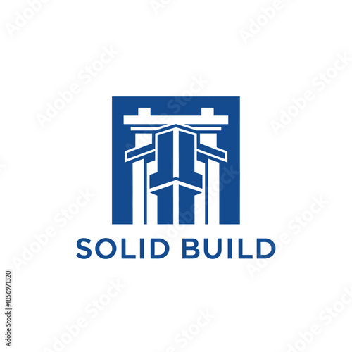 Solid build construction company logo architectural column structure icon