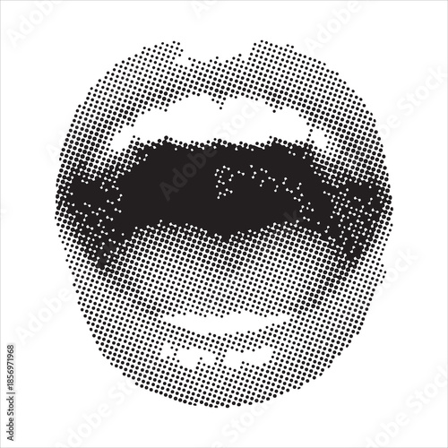 Halftone open mouth with teeth artwork
