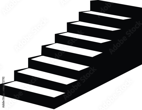 black silhouette icon of ascending stairs. silhoutee icon.