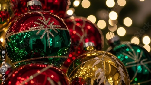Colorful Christmas Ornaments with Festive Lights