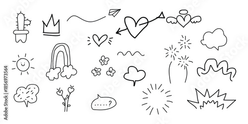 Collection of hand drawn doodle icons and symbols