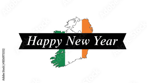 Happy new year ireland map with irish flag colors