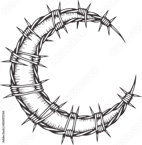 Barbed wire crown of thorns monochrome line