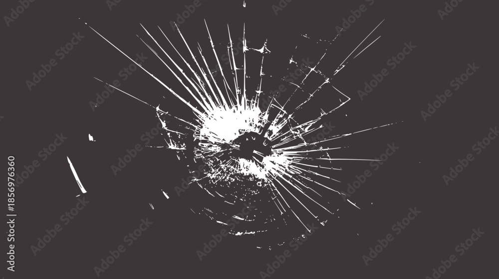 Fototapeta premium Cracked dark gray surface with radiating shattered glass fracture break
