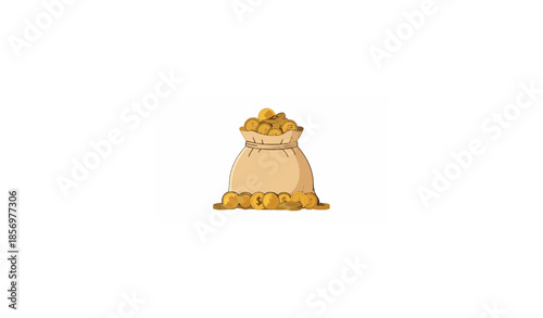 Money Bag with Golden Dollar Coins Flat Vector Illustration
