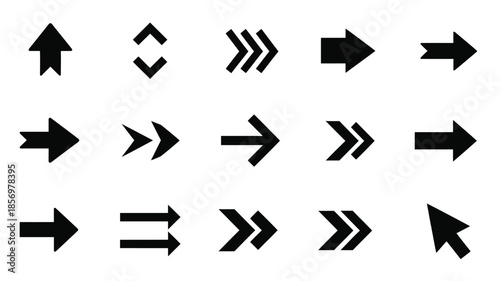 Collection of diverse arrow shapes and directions in a black silhouette
