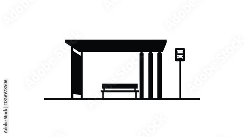 A simple bus stop structure with a bench depicted as a silhouette