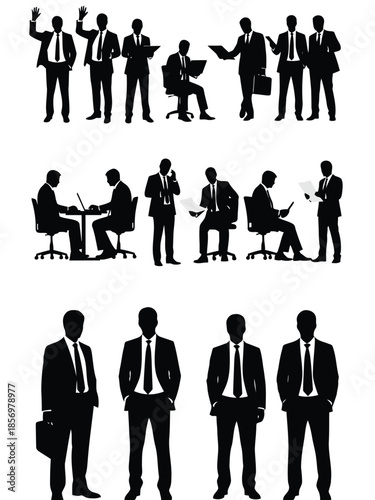 Collection of Silhouettes Depicting Business Professionals in Various Poses and Activities