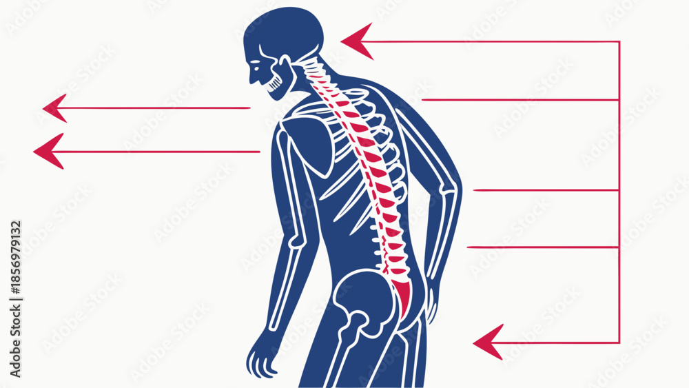 Obraz premium “Back pain illustration SVG, flat vector, human spine highlight, medical infographic style”