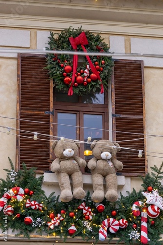 Decoration on the streets of the Christmas market in Craiova Romania