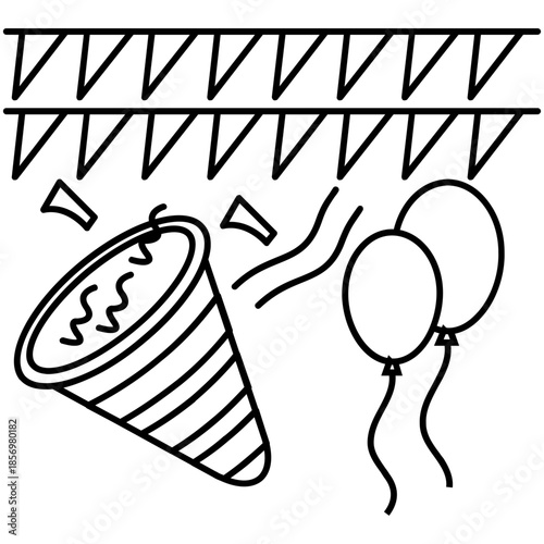 Party Popper and Banner Decor Icon
