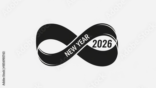 Black infinity symbol with new year 2026 text