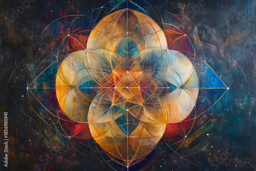 Celestial Bloom of Sacred Geometry. Artistic illustration