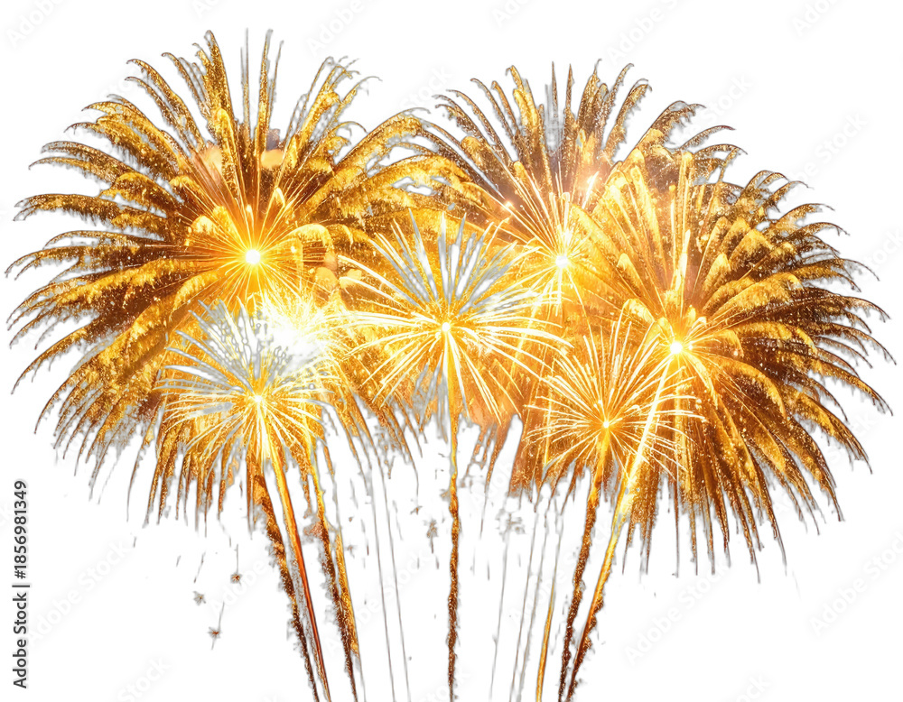 Fototapeta premium Glowing golden fireworks burst against a dark background, creating a dazzling display of light