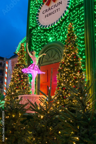Decoration on the streets of the Christmas market in Craiova Romania