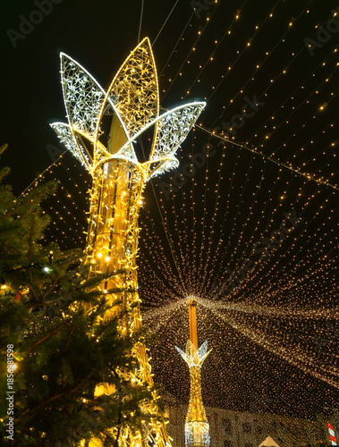 Decoration on the streets of the Christmas market in Craiova Romania