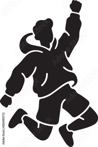 Wallpaper Mural Happy person jumping with raised arm celebrating success or expressing joy black silhouette Torontodigital.ca