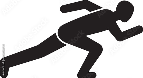 Athlete in starting block position ready to run sprinter silhouette black graphic illustration