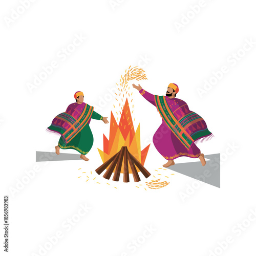 minimalist lohri festival concept with traditional winter clothing and fire