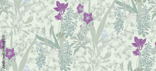 Vintage pattern with beautiful flowers on a light cream background, for the production of fabrics, wallpaper, packaging