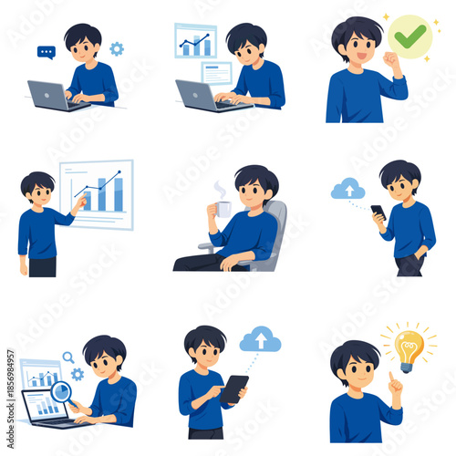 ビジネスシーンで働く男性キャラクターセット