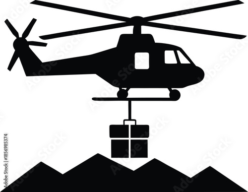 Rescue helicopter delivering emergency aid packages for disaster relief awareness Vector illustration