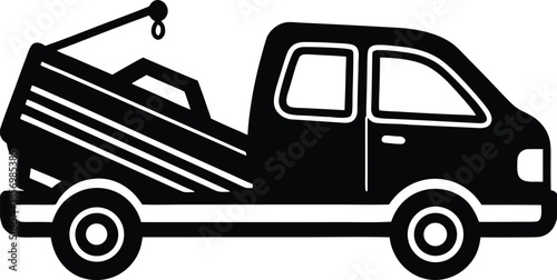 Roadside assistance service van towing broken vehicle for auto repair branding Vector illustration