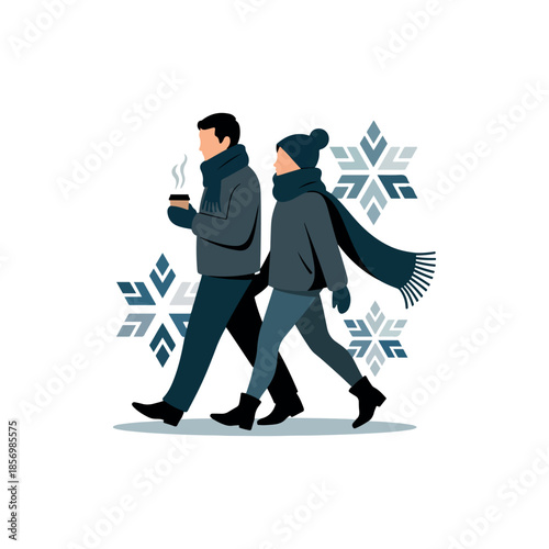 modern winter lifestyle illustration with warm drink and scarf