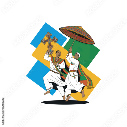 joyful timkat festival concept with traditional robes and festive symbols