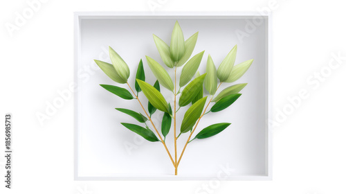 Green leaf botanical art nature wall decor minimalist plant modern home decoration white frame fresh foliage interior design elegant calming