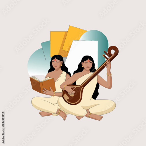 minimalist vasant panchami concept with education and classical art