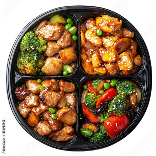 Asian meal bento box, isolated on transparent background