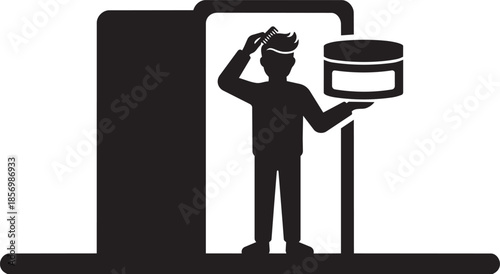 Man combing hair with product in bathroom shower on white background