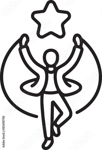 Performer with a flowing ribbon and star, celebrating success with artistic flair