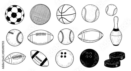 Collection of various sports balls icons.