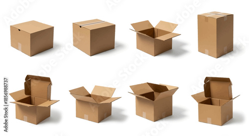 Various cardboard boxes in different states.