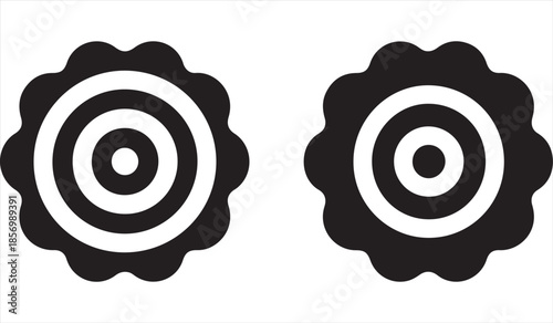Concentric circle badge pair with scalloped frame simple vector icons