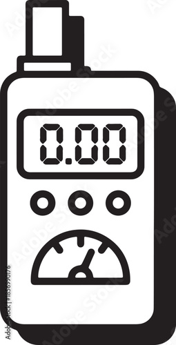 Black and white of a digital measuring device with a screen displaying 0.00 and a dial gauge, representing scientific or technical measurement also transparent background