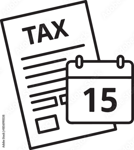Tax document with a calendar showing the 15th day of the month, representing tax deadline or payment due date, financial planning concept also transparent background