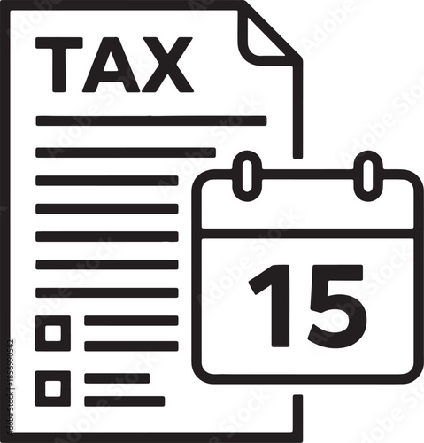 Tax document with a calendar showing the 15th day of the month, representing tax deadline or payment due date, financial planning concept also transparent background