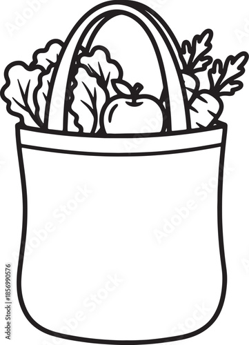 Tote bag filled with fresh produce including lettuce, carrots, and an apple, symbolizing healthy eating and grocery shopping also transparent background