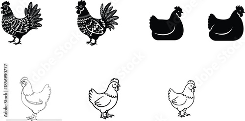Collection of chicken illustrations in various styles