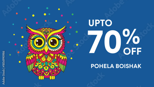 Colorful Owl Pohela Boishakh Discount Illustration .