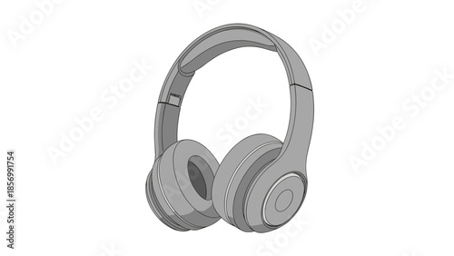 Gray Wireless Headphones Vector Art - Stylish Over-Ear Headphones for Music, Podcast, Audiobook, Audio, Isolated on Transparent Background. Modern Technology Design.