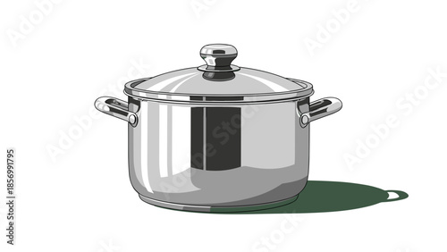 Stainless Steel Cooking Pot with Lid - Shiny Metal Stockpot for Kitchen Use, Isolated on transparent background, Culinary Illustration, Utensil Clip Art
