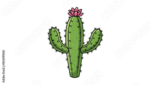 Blooming Cactus Vector Illustration - Whimsical Desert Plant with Pink Flower, Optimistic Nature Design Element isolated on transparent background for Stickers, Cards, Decor.