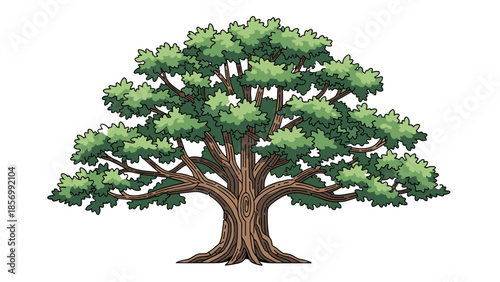 Cartoon Green Oak Tree Vector Graphic, Strong Symbolism for Environmental Projects, Nature Illustration isolated on transparent background.