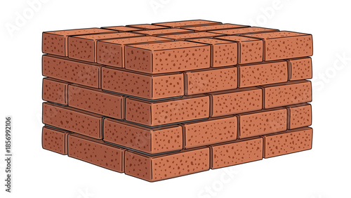Stack of Red Bricks Construction Block - Symbol of Strength, Stability & Building. Vector Illustration of Layered Brickwork, isolated on transparent background.