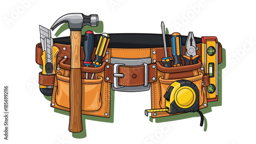 Cartoon Tool Belt Vector Illustration: Home Repair, Construction, DIY, and Carpentry Essentials - Isolated on transparent background for Creative Projects.